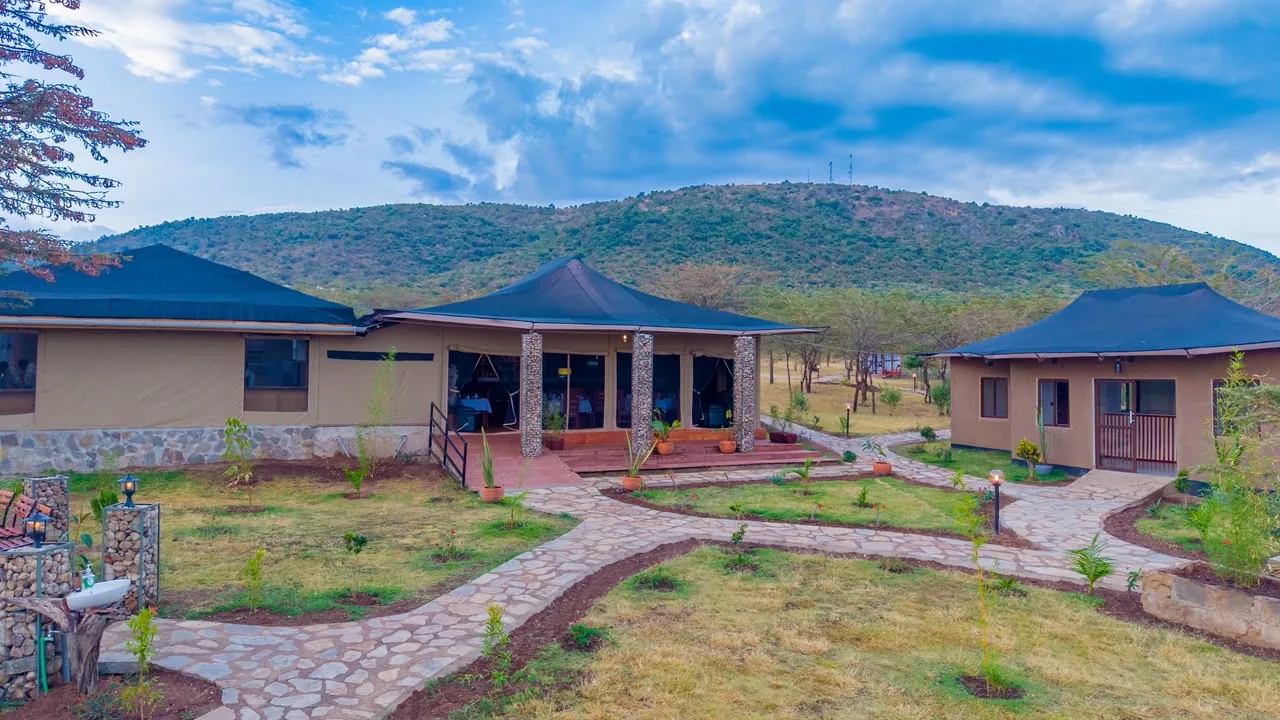 Oltukai Mara Camp on the Maasai Mara savannah at golden hour
